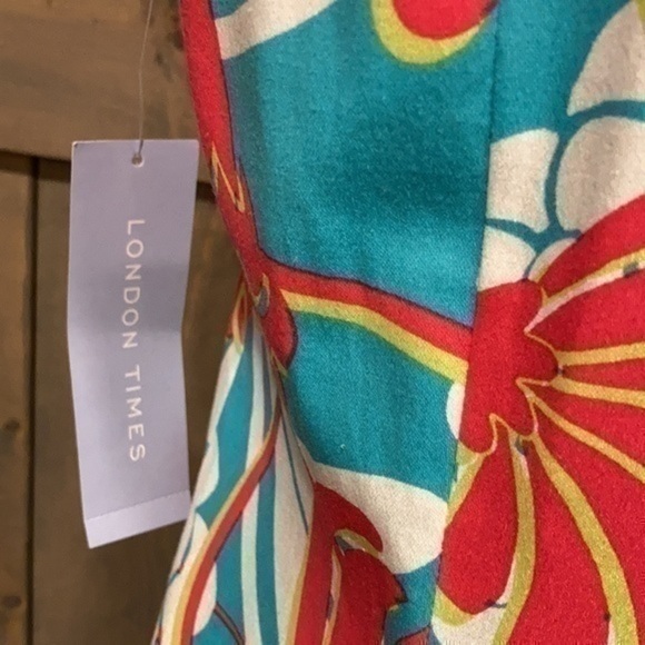 London Times aqua pink white tropical floral sleeveless sundress shift dress  4 - Picture 5 of 12